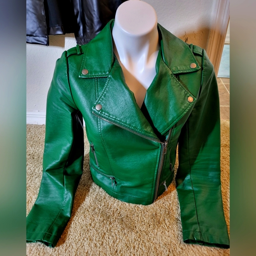GREEN Faux Leather Jacket